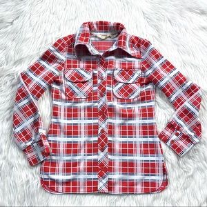 Vtg 70s Center Stage Plaid Polyester Top Retro Mod